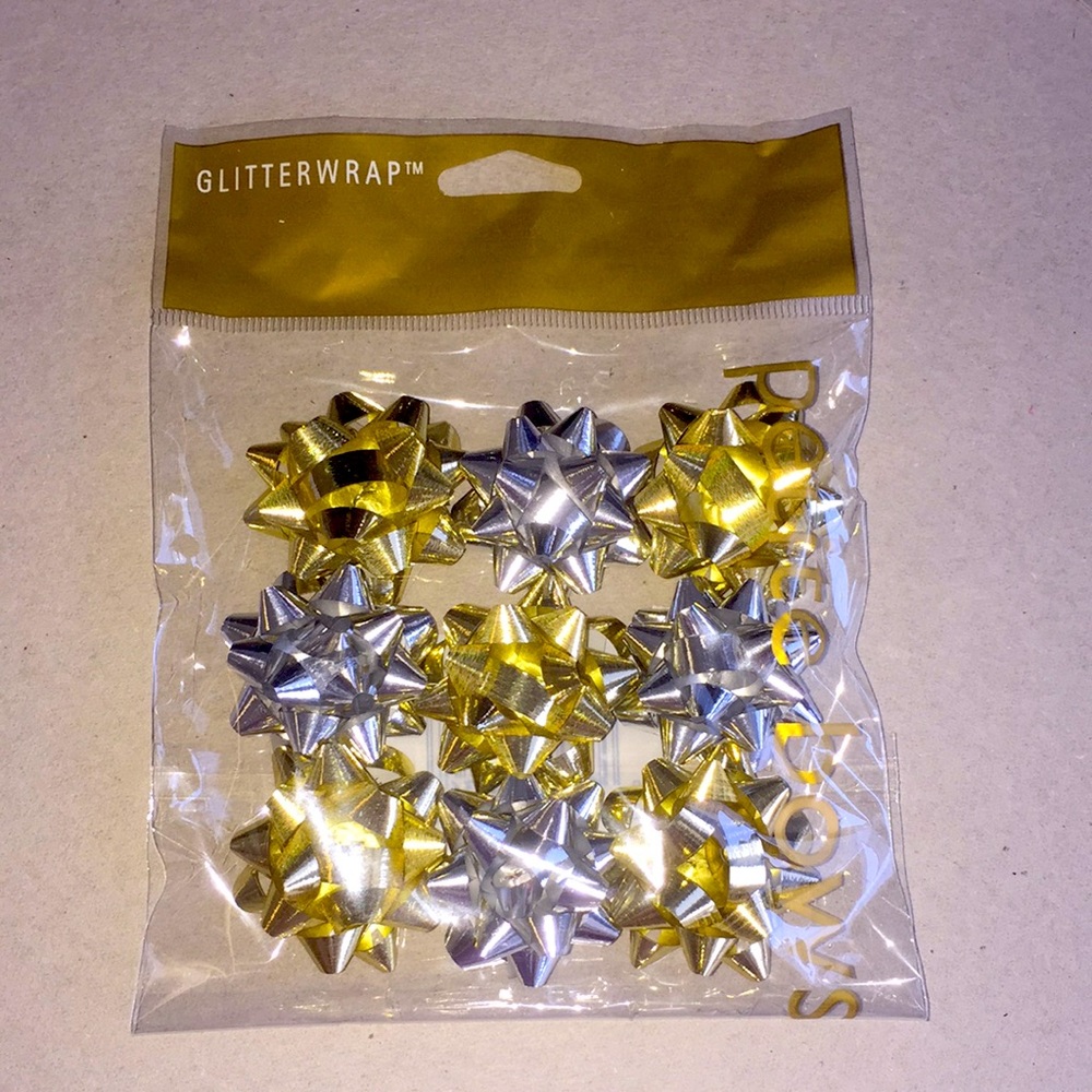 JAM Paper Gift Bows Mini - Super Tiny 1" Gold & Silver 9/Pack NEW Factory Sealed